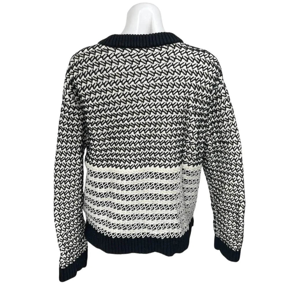 Proenza Schouler Women's Black White Striped Long Sleeve Pullover Sweater Top M - Image 3