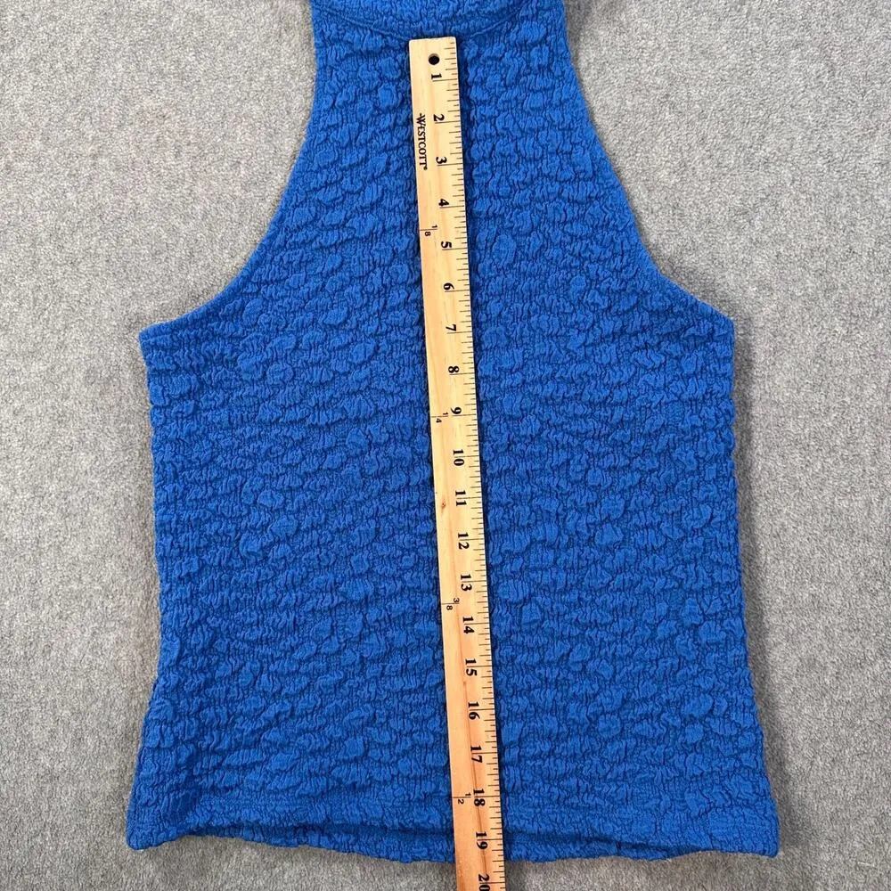 Maeve Anthropologie Textured High Neck Halter Tank Top Women's Medium Blue New - Image 5