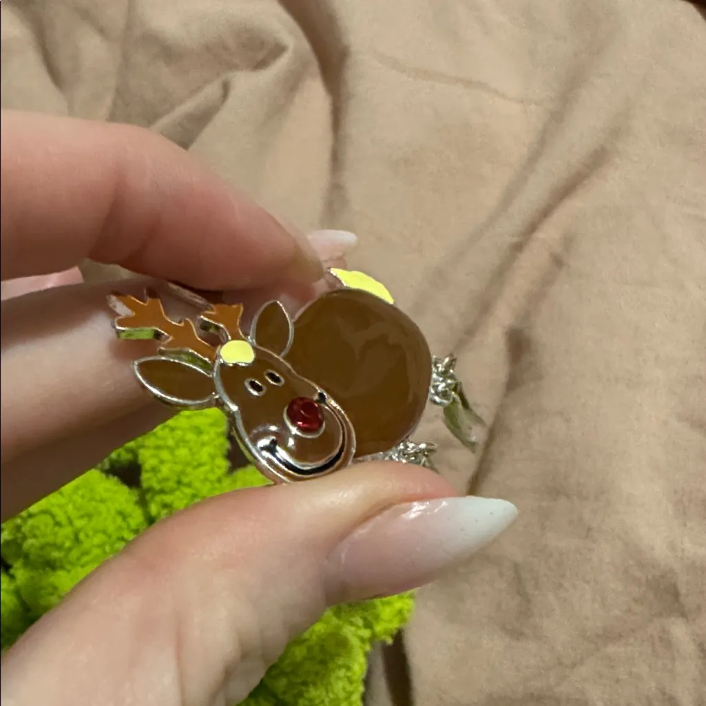 Rudolph Reindeer Brooch: Articulated Legs, Red Crystal Nose Brown - Image 4