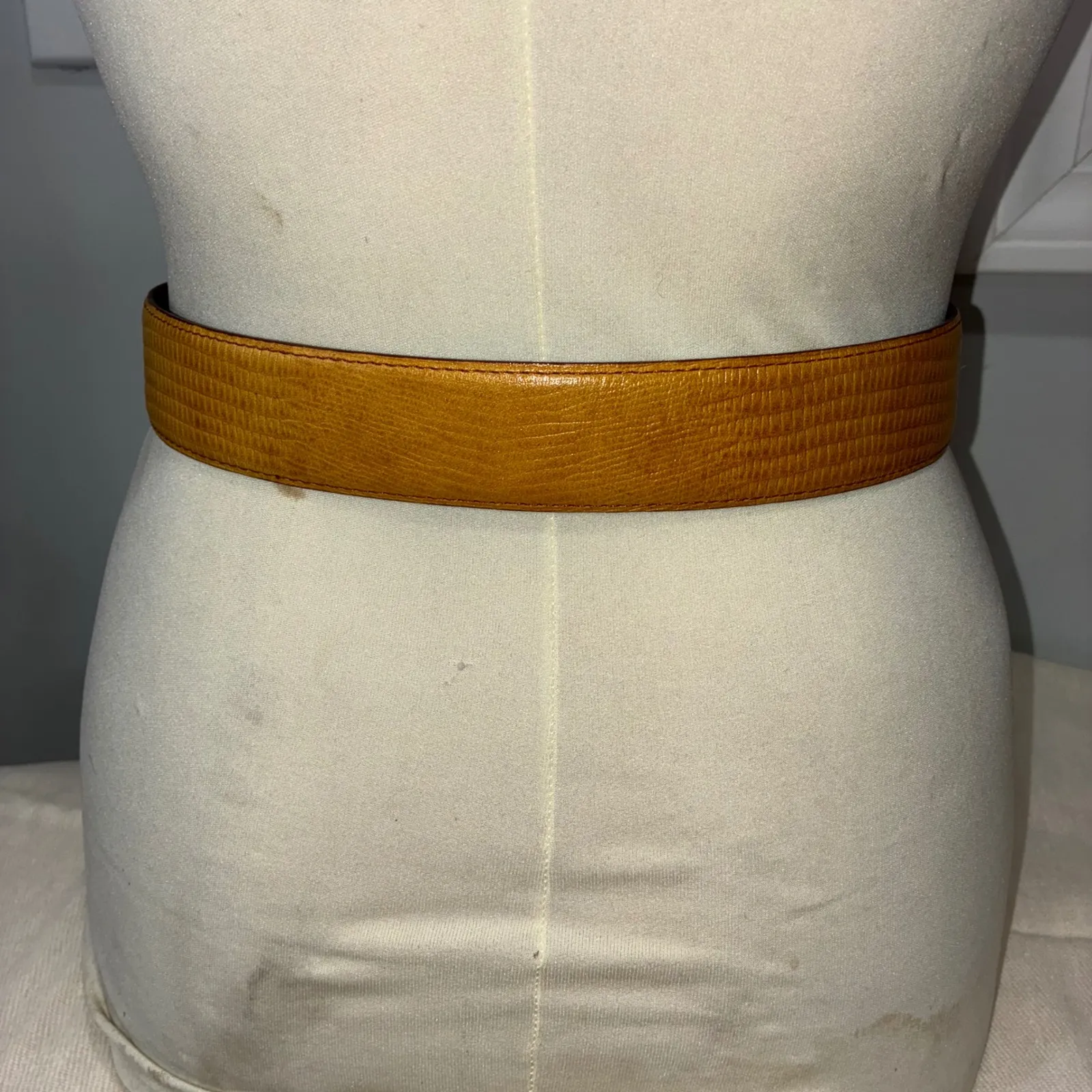 VTG Liz Claiborne Genuine Leather Lizard Print Belt S Brown Square Buckle Retro - Image 7