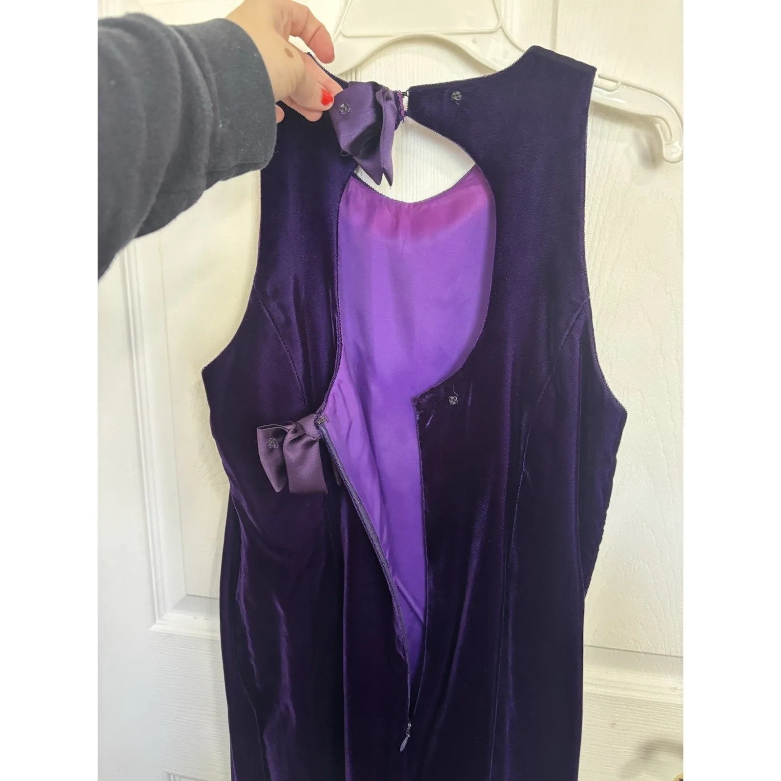 Vtg Velvet Purple Sleeveless Mini Dress Size 6 Bows Whimsigoth Coquette FLAW - Image 6