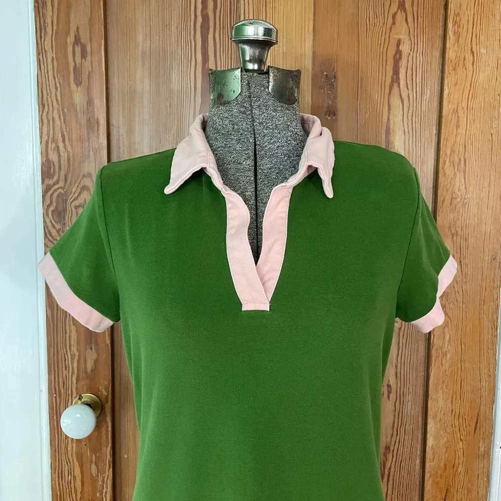 Julie Brown New York Preppy Tee Green w/ Pink Trimmed Polo Dress ~ Size Small - Image 2