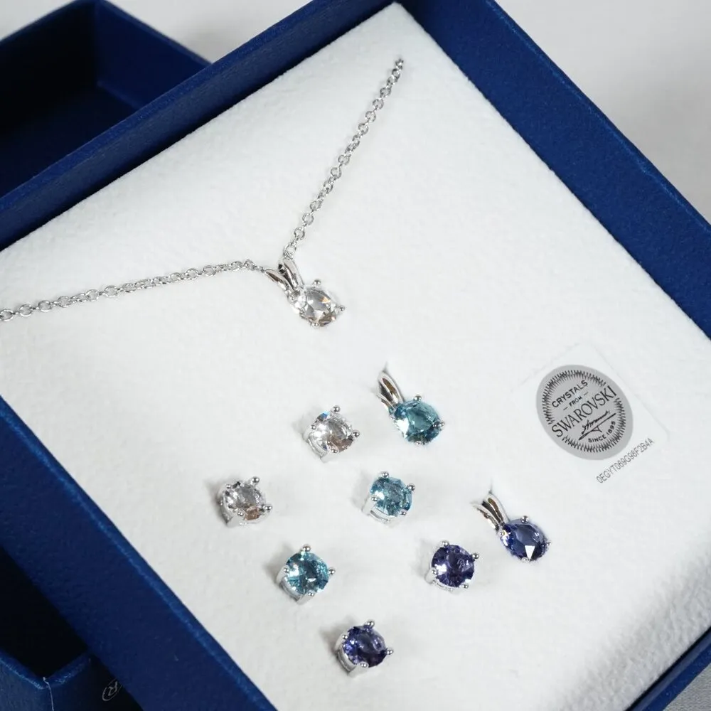 Aura Crystals From Swarovski Necklace & Earring Trio Set Luxury Aqua, Clear NEW! - Image 2