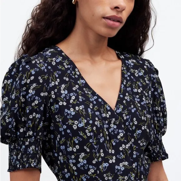 Madewell Navy Floral Button Front Mini Dress Summer Spring - Image 2