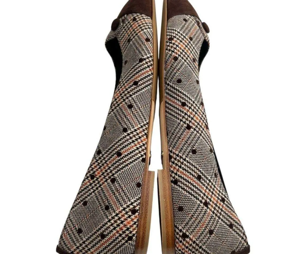 Sarah Flint Sacchetto Ballet Flat plaid polka dot suede top sz 38 Brown - Image 3