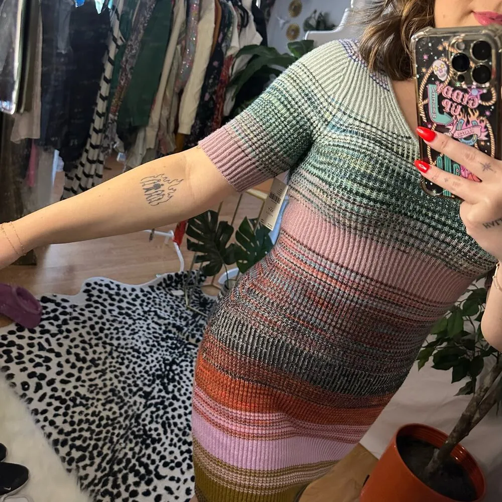 Anthropologie Short Sleeve Space-dyed Knit Midi Dress Size XSP - Image 4