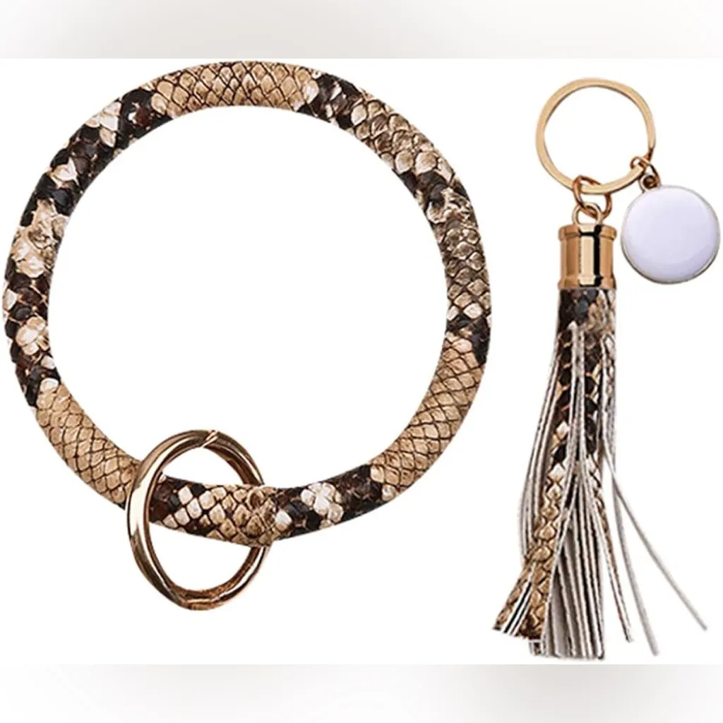 NEW! Faux Snakeskin Bangle Keychain and Ring Bracelet with Tassel - Image 2
