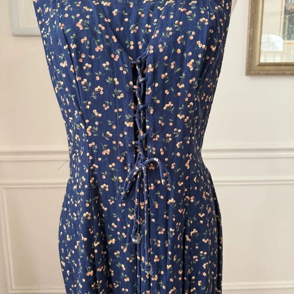 Vintage 90s Cristin Steven’s Calico Lace Front Prairie Dress L Blue Size L - Image 6
