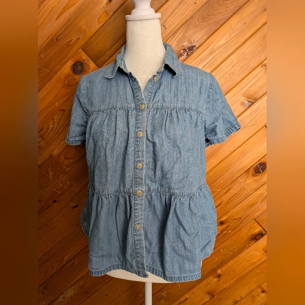 Madewell Blue Button-Down Denim Shirt Size Small - Image 2