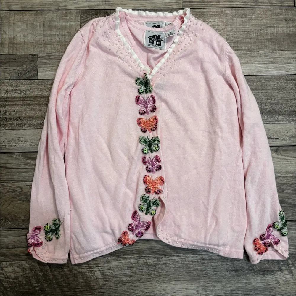 Storybook Knits Embellished Butterfly Twin Set Cardigan Size Medium Pink - Image 1