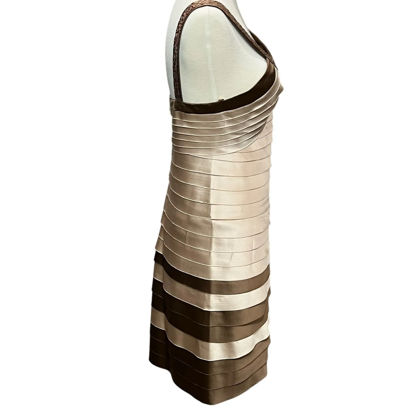 BCBGmaxazria Dress Womens S Champagne Brown Satin Sequin Cocktail Glam HOCO NWT - Image 5