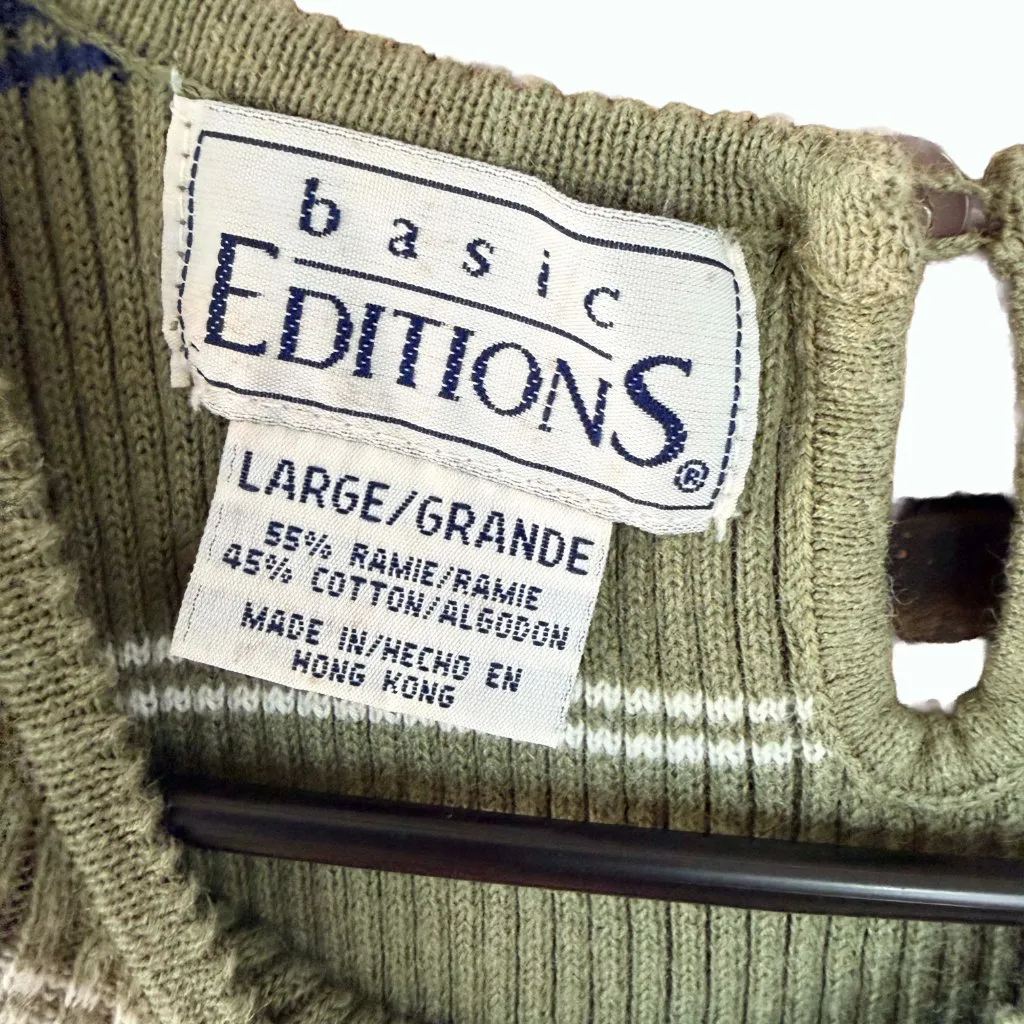 Basic Editions Sage Green Striped Ribbed Tank Top Size L Fits S/M Y2K 90s Size L - Image 2