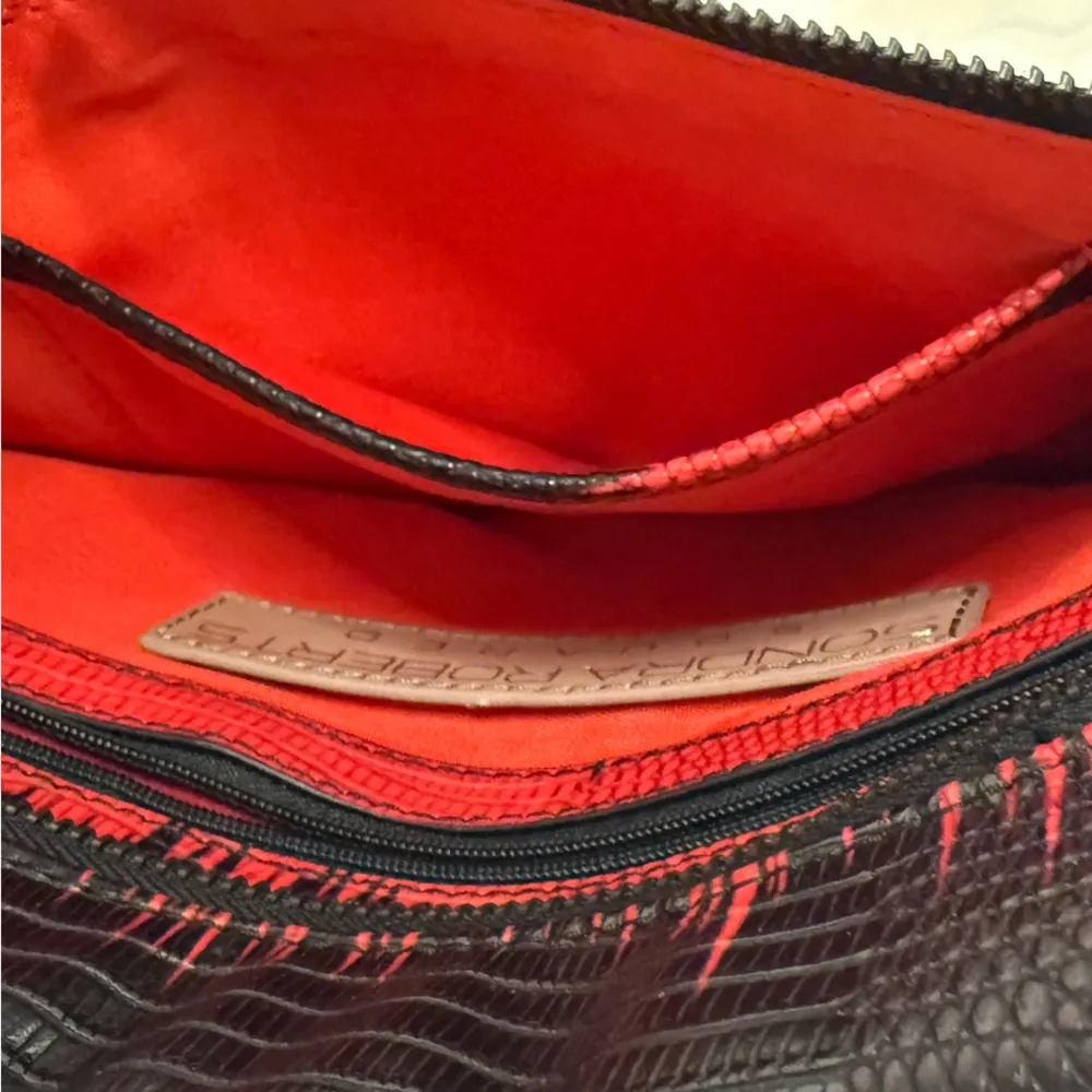 Sondra Roberts Squared Clutch Envelope Bag Red Black Edgy Whimsigoth Snakeskin - Image 5