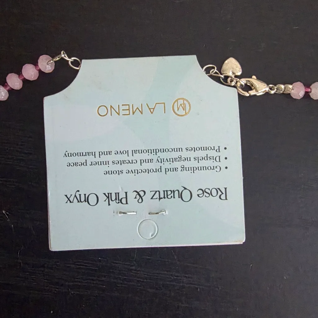 LA MENO ROSE QUARTZ PINK ONYX STRAWBERRY NECKLACE Red - Image 4