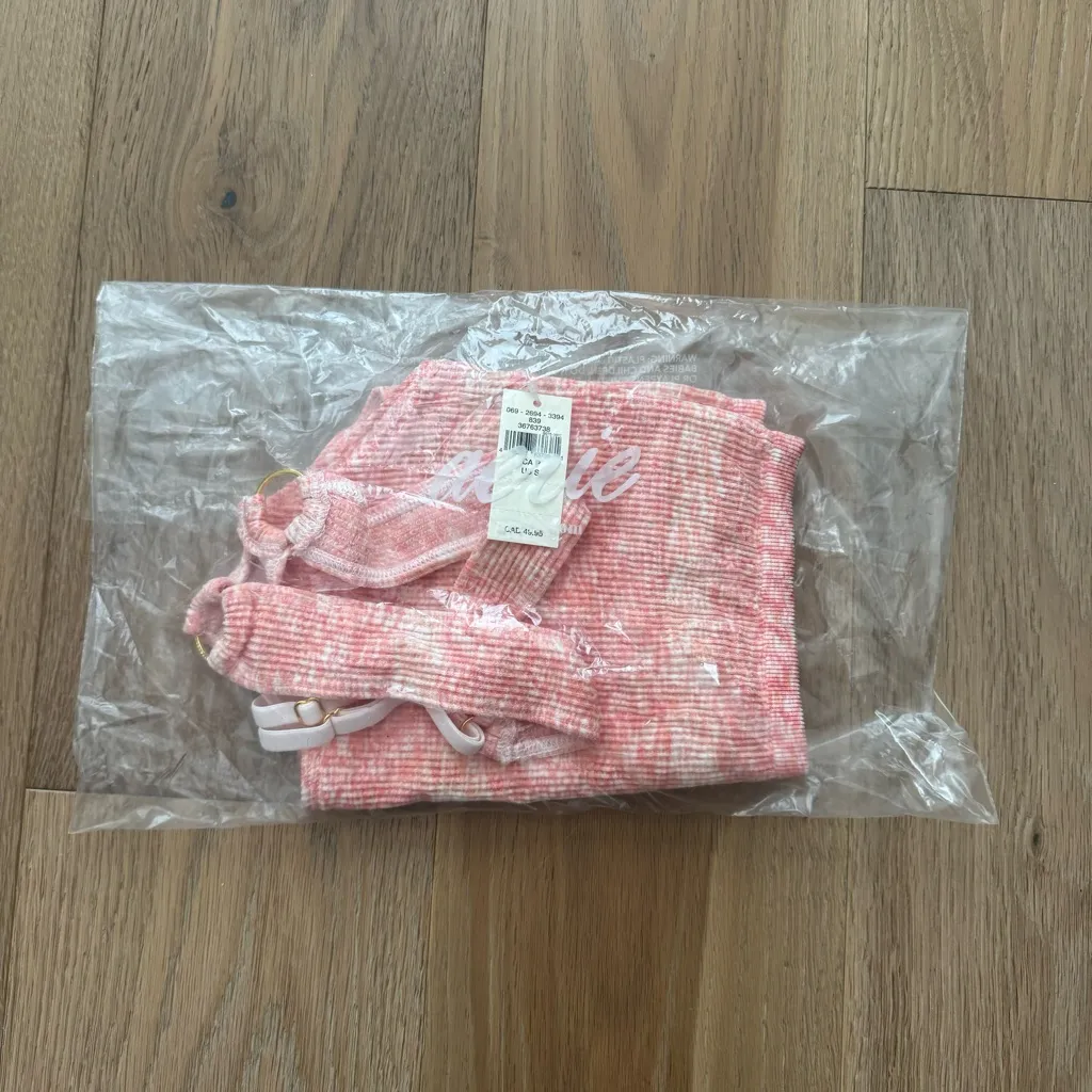 AERIE Seamless Gold Ring Longline Ribbed Bralette Bra in Coral Pink NWT - Image 12