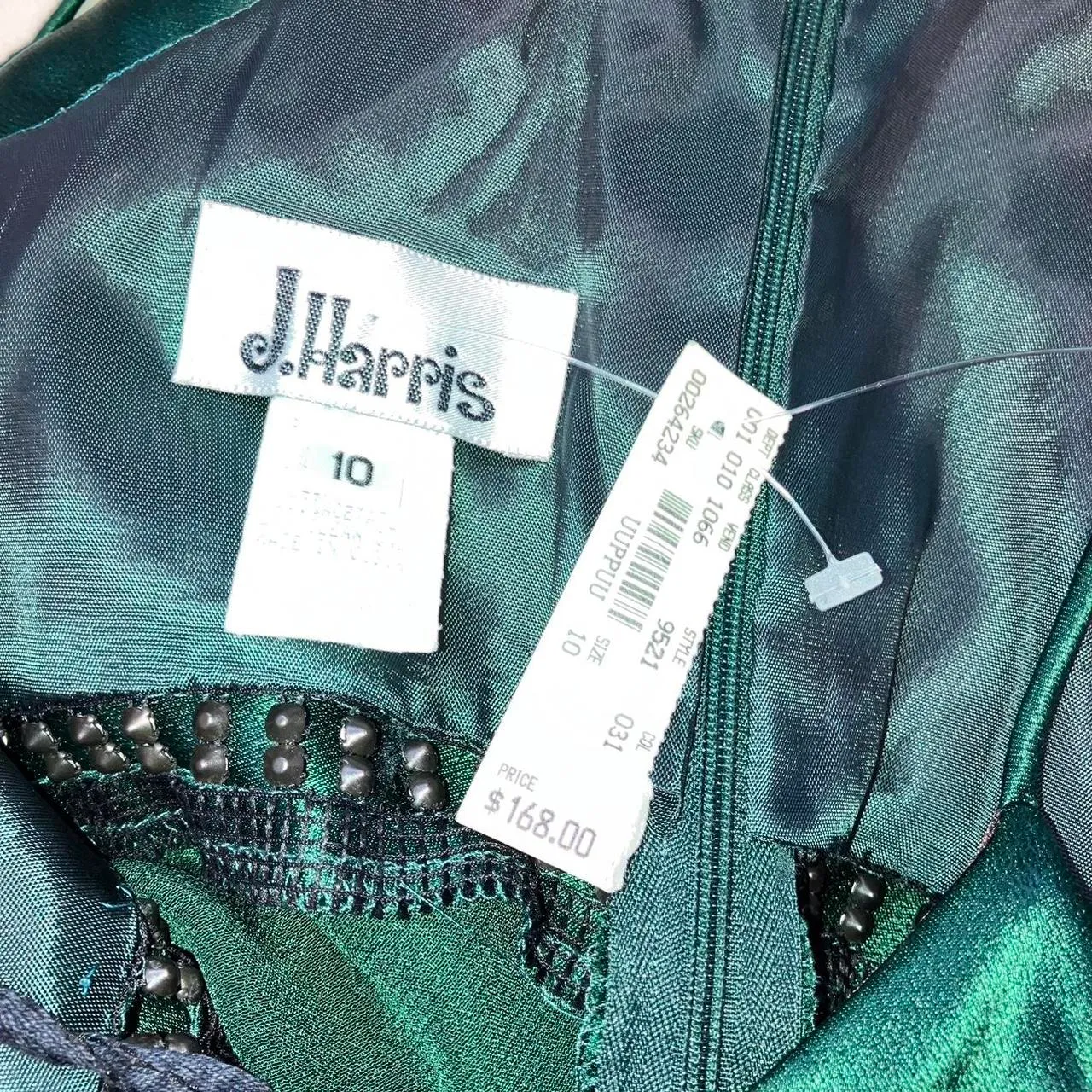 Vintage Emerald Green J Harris Formal Dress With Rhinestone Details - Image 2