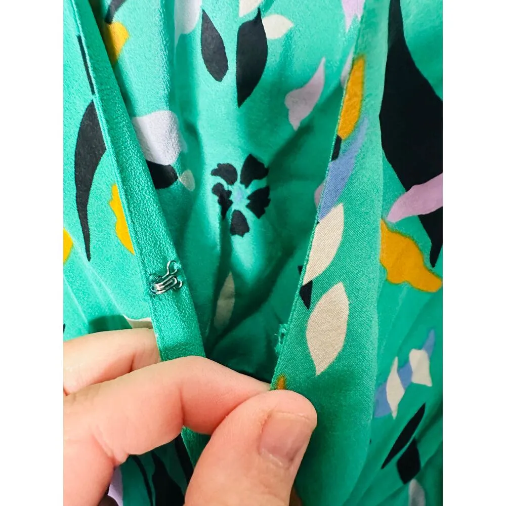 VERONICA BEARD Green Floral Printed Silk Ruched Ruffled Maria Dress Size 4 - Image 7