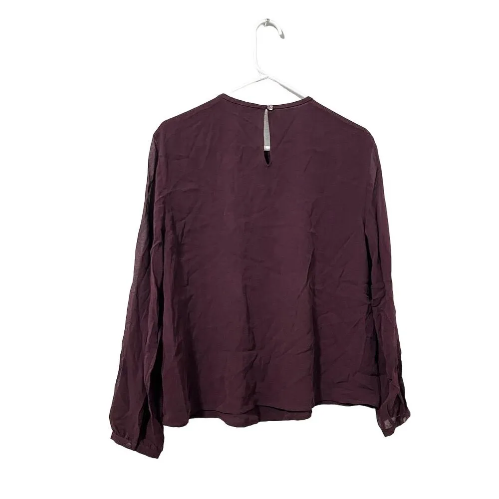Eileen Fisher Women's Silk Blouse Sheer Sleeve Burgundy Size S - Image 5