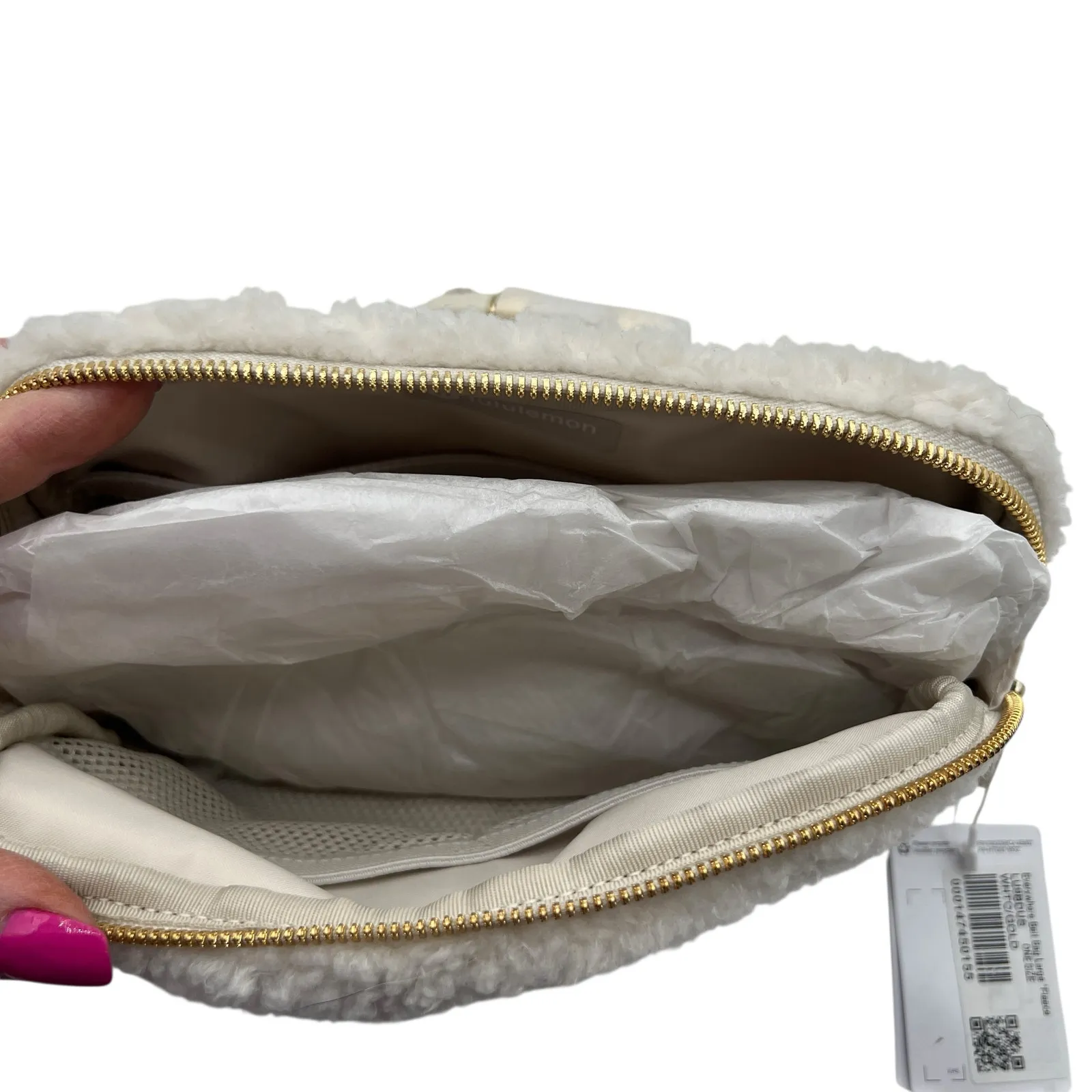 Lululemon Sherpa Fleece Crossbody Everywhere Belt Bag Gold Logo Winter White Y2K - Image 5