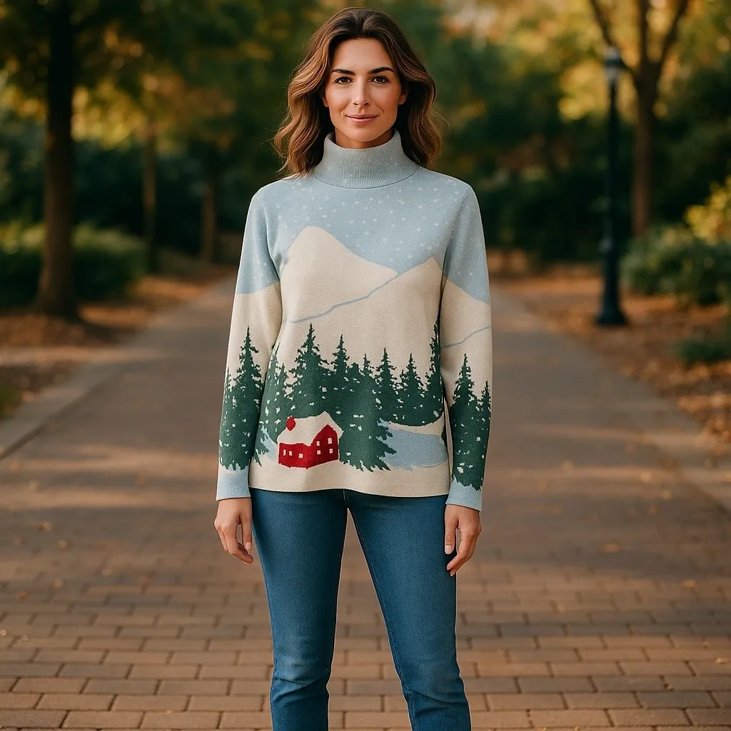 Tahari Women's Mock‎ Neck Cabin Winter Long Sleeve Sweater Size M Cozy Knit - Image 14