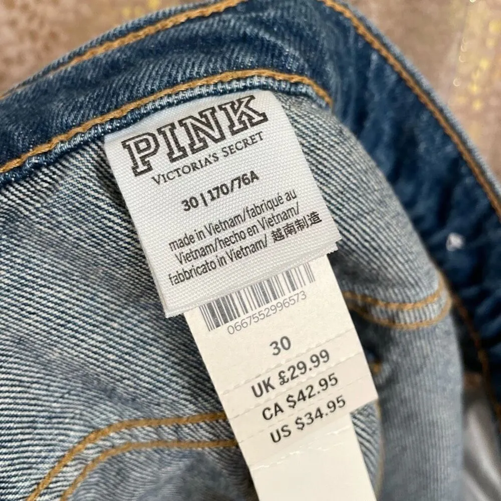 PINK Victoria's Secret High Rise Cut Off Blue Jean Shorts Size 30 NWT - Image 4