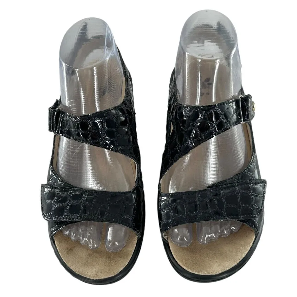 Spring Step Black Patent Leather Mock Croc Embossed Sandals Size 39 - Image 2
