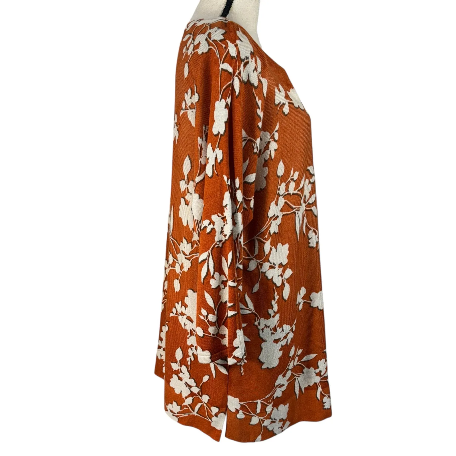 Chico's SZ 3 (X-Large) Tunic Sweater Floral 3/4 Dolman Sleeve Boat Neck Pullover - Image 4