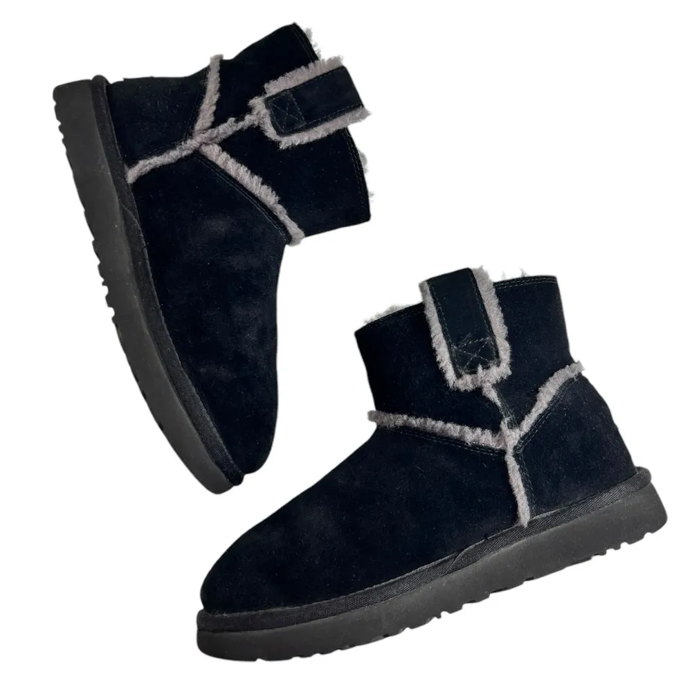 UGG Women's Classic Mini Spill Seam Shearling Boot Black Suede Sheepskin - Image 3