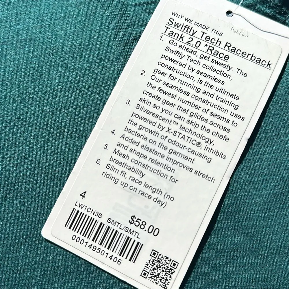 Lululemon Swiftly Tech Racerback Tank Top Race Length Storm Teal NWT Size 4 - Image 3