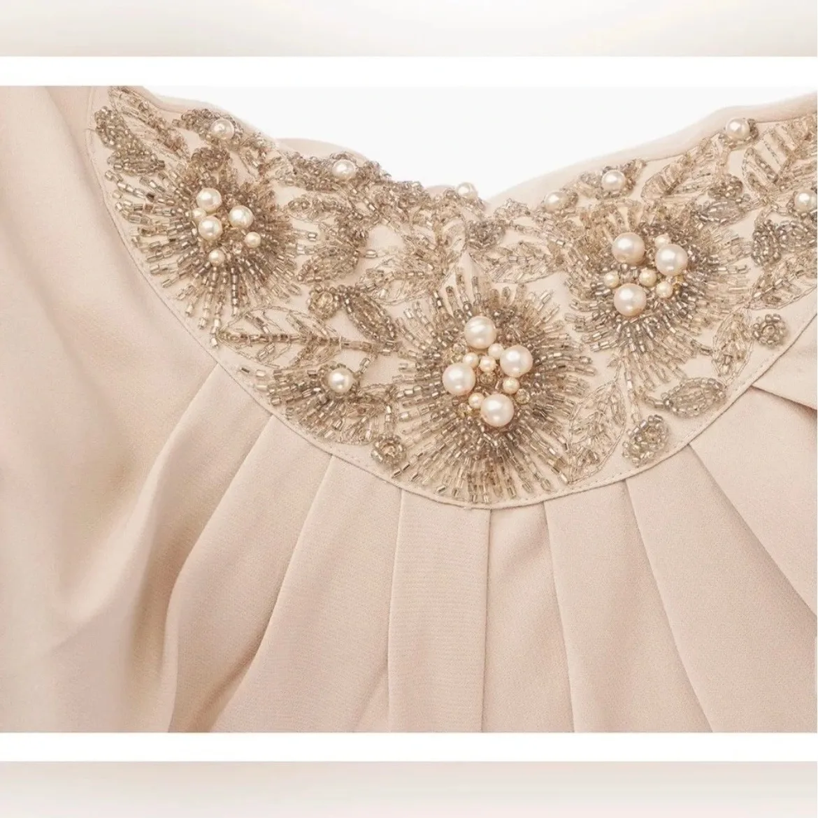 JS Collection Ashley Draped Column Gown Champagne Beaded Formal Dress Sz 12 NWT Gold - Image 5