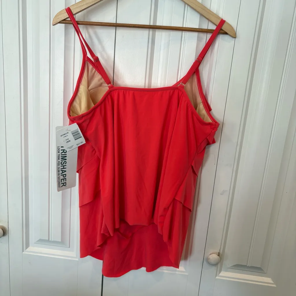 Trimshaper Coral‎ Ruffle Swim Top Size 16W Orange - Image 2