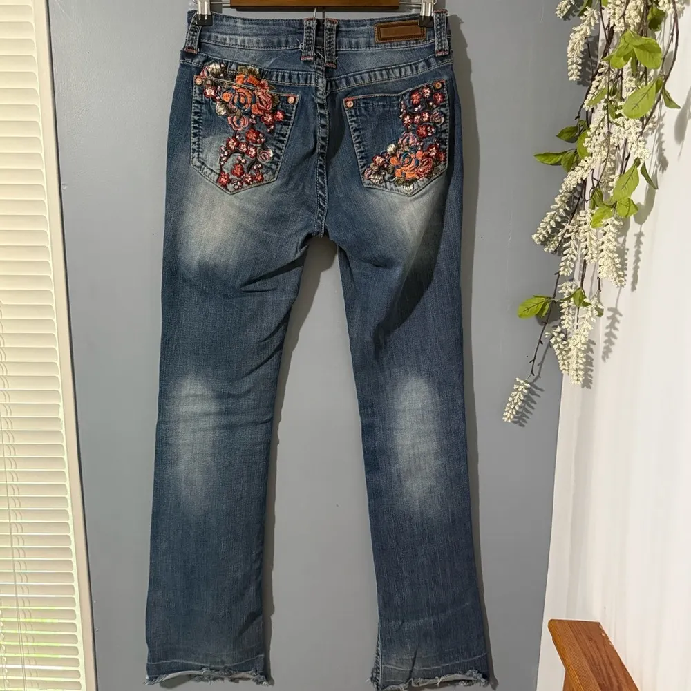 Grace in LA Flare Wide Leg Jeans with Embroidery Blue Size 26 - Image 6