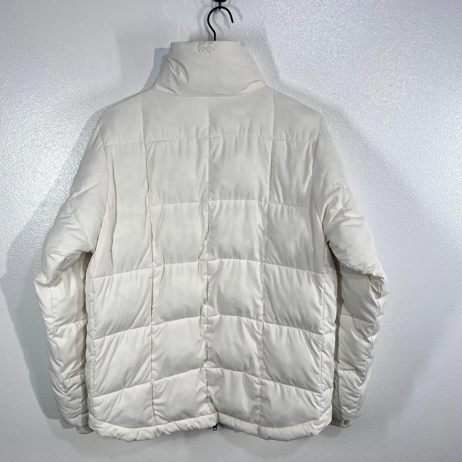 YPB Cream Puffer Jacket Women's Large Winter Quilted Coat Warm Zip Snap Neutral White - Image 3