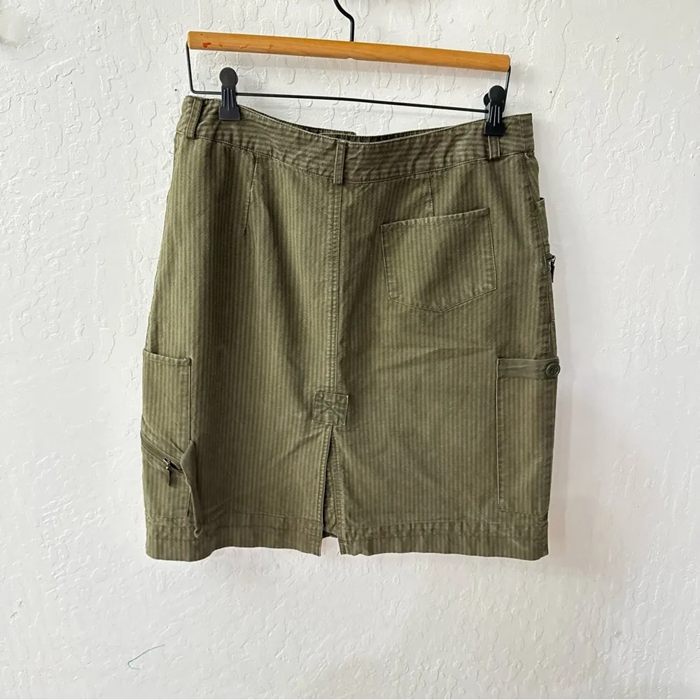 Vintage Clio Striped Green Cargo Buckle Pockets Back Slit Skirt Size 10 - Image 3
