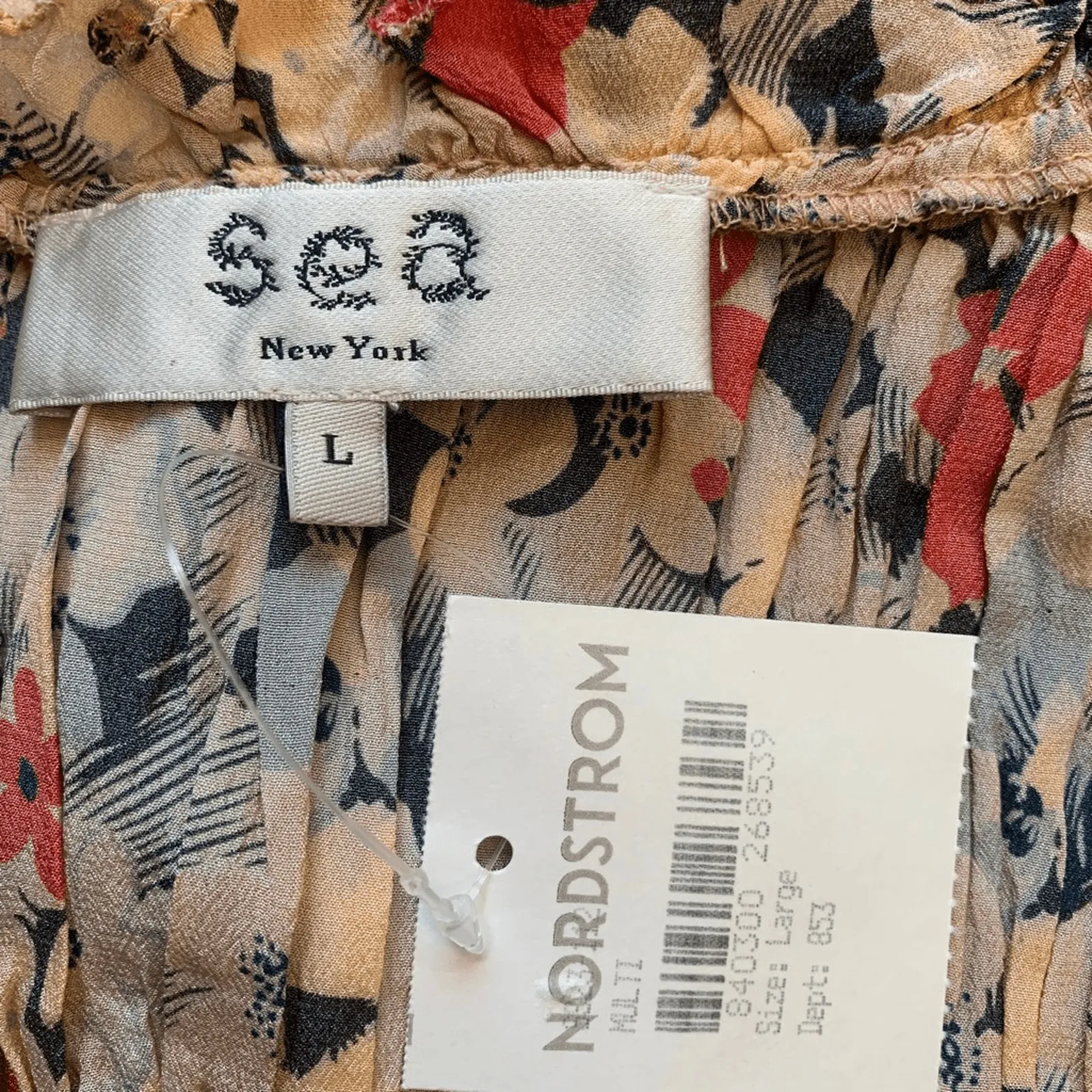 SEA New York Silk Floral Midi Dress Smocked Waist Flutter Sleeve Large New Yellow - Image 11