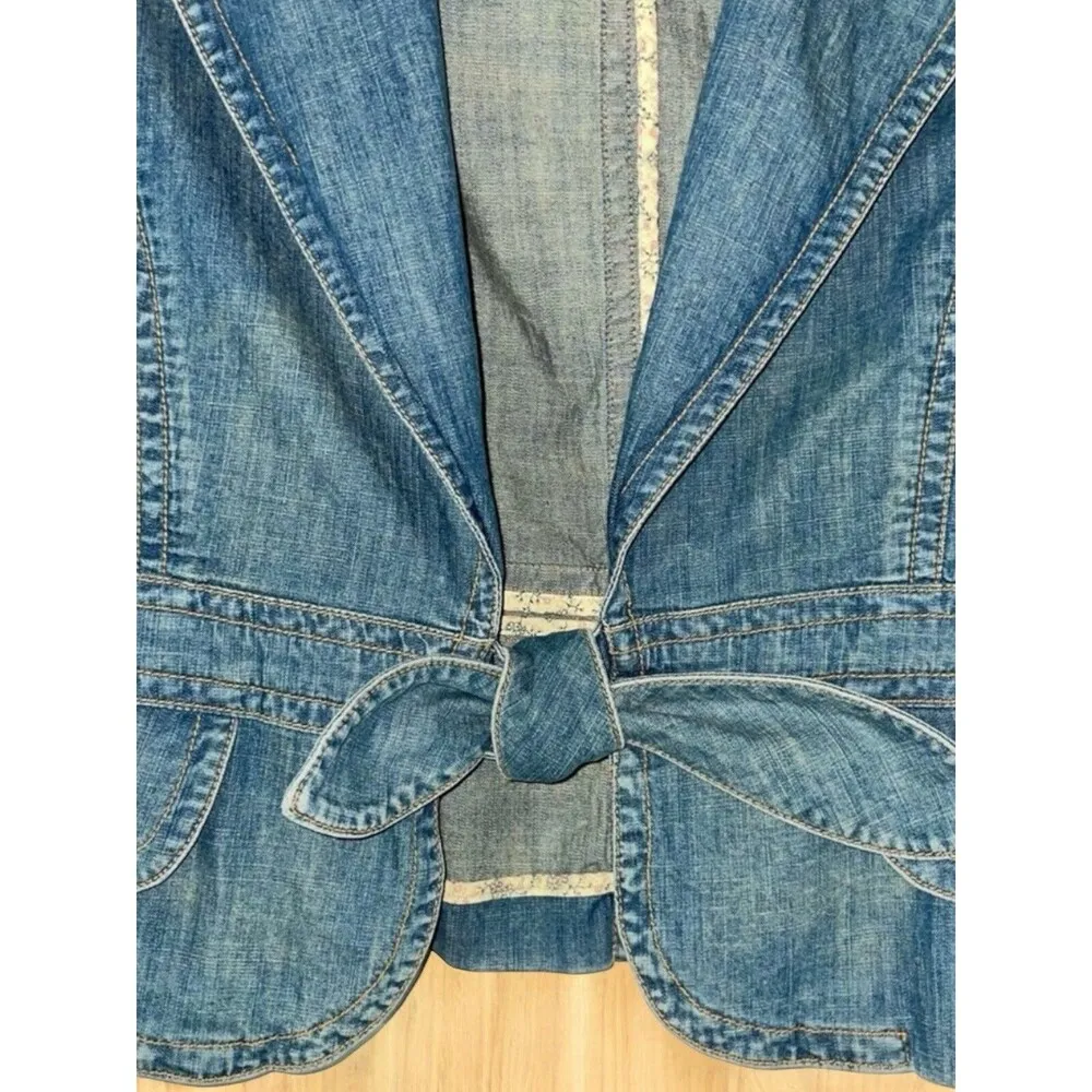 BANANA REPUBLIC Women's Light Blue Denim Jean Jacket Vintage Tie Front  size 8 - Image 6