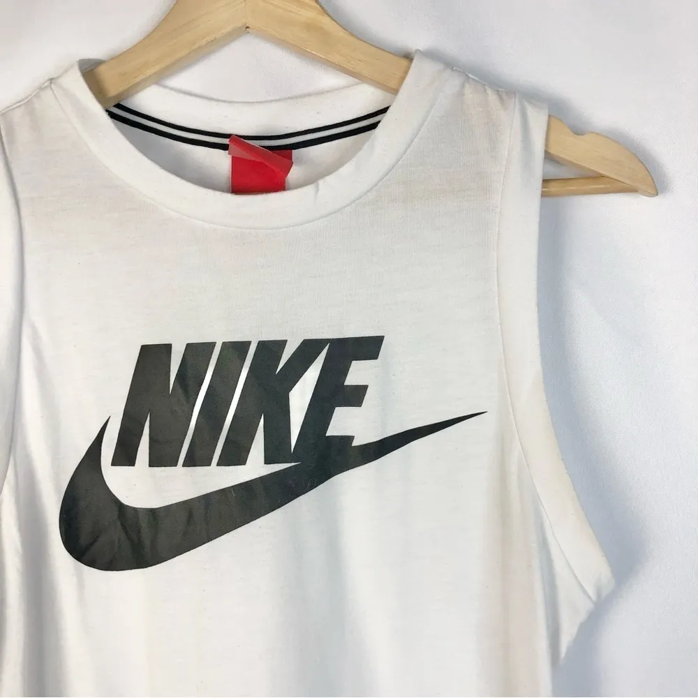 Nike White Black Logo Muscle Athletic Tank Top S - Image 3