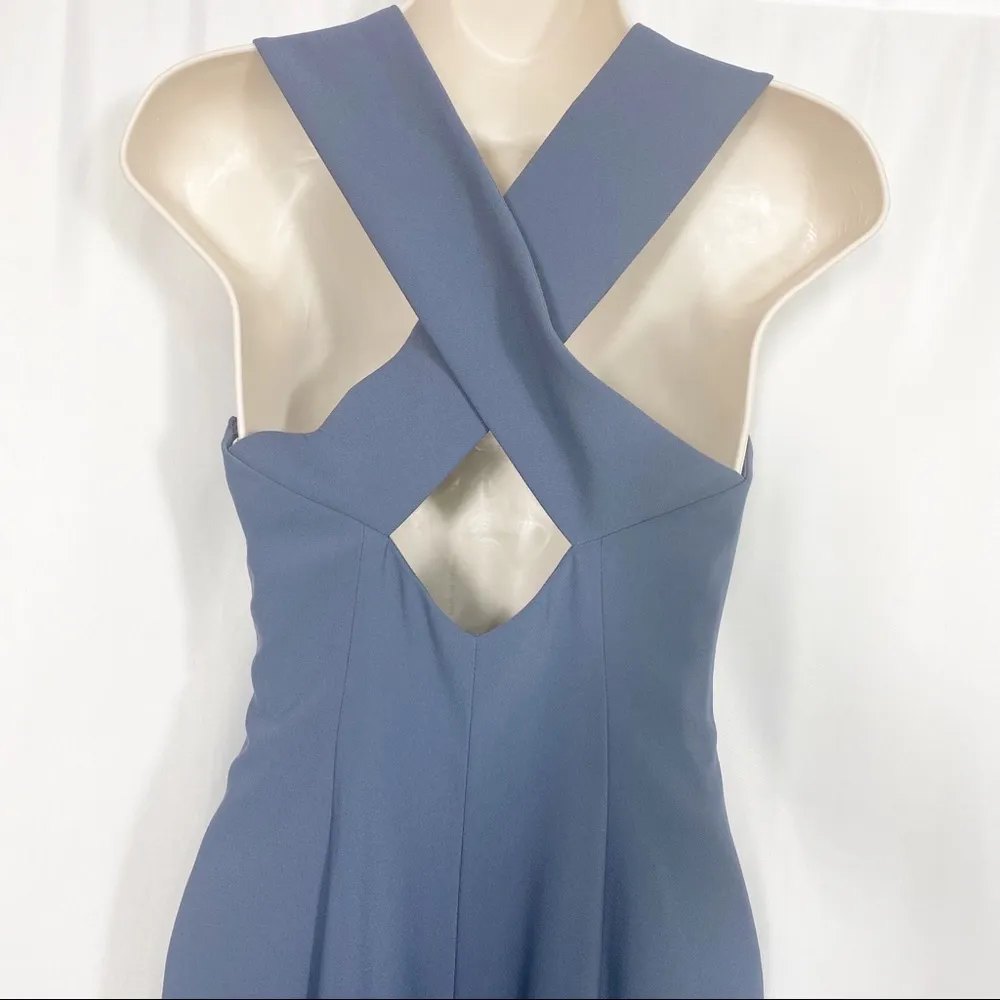 Dessy Collection Off The Shoulder Crossback Trumpet Crepe Gown: Silverstone Grey Gray Size 0 - Image 6