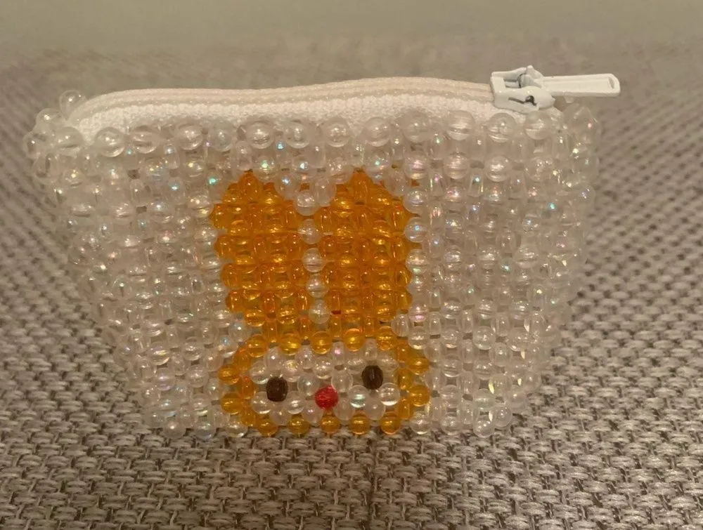 HANDMADE White Beaded Kawaii Coin Purse Pouch - Image 2