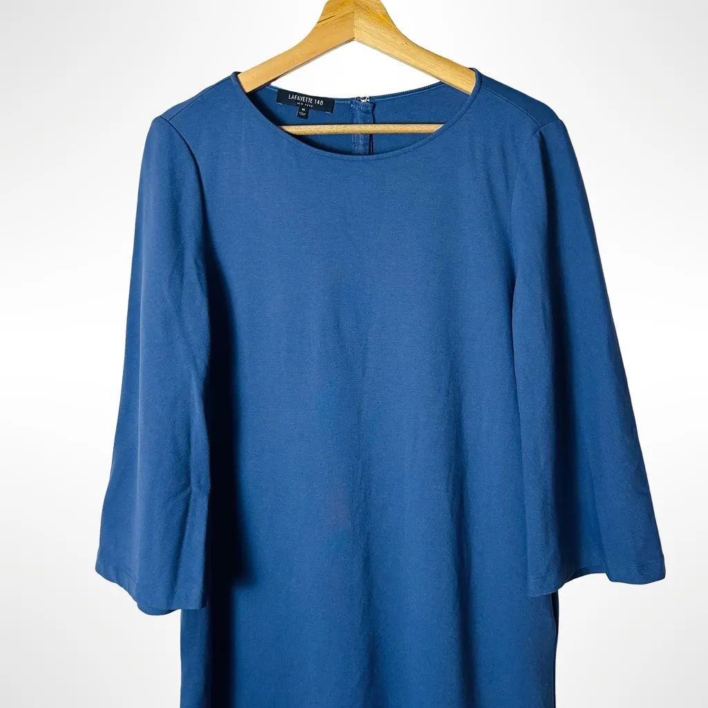 Lafayette 148 New York Ink Blue Lotus Shift Dress Size M Workwear Size M - Image 3