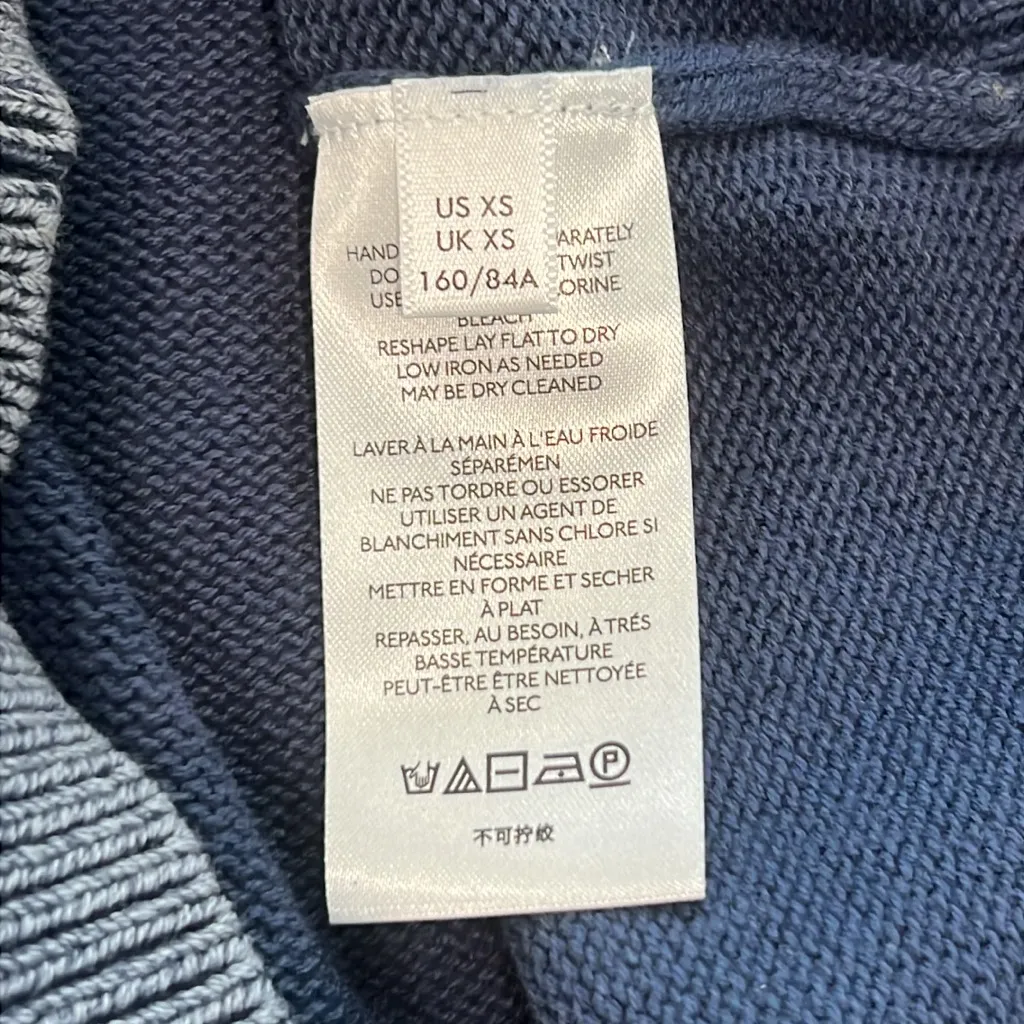 Anthropologie Pilcro Monogram Knit Tee XS Short Sleeve Cotton Sweater Peace Sign Blue - Image 7