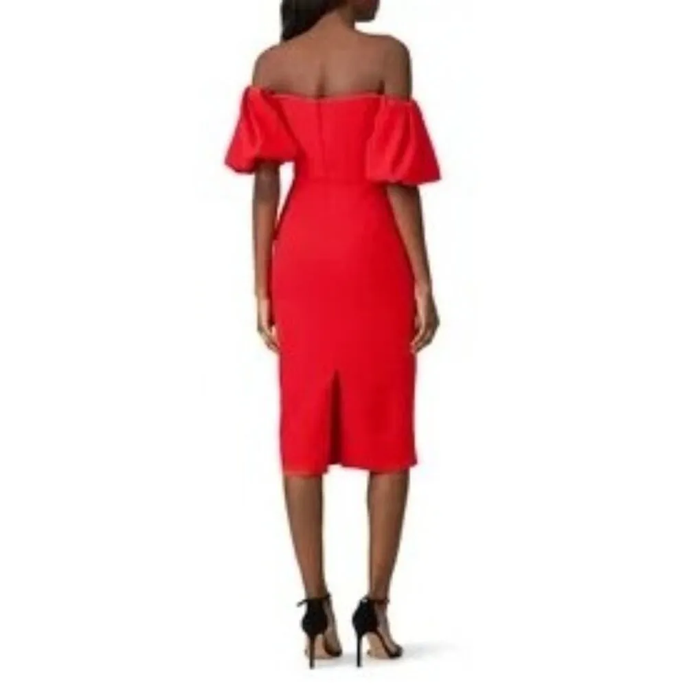 Shoshanna Janessa Dress Sheath Short Puff Sleeve Off-the-Shoulder Red 4 - Image 3