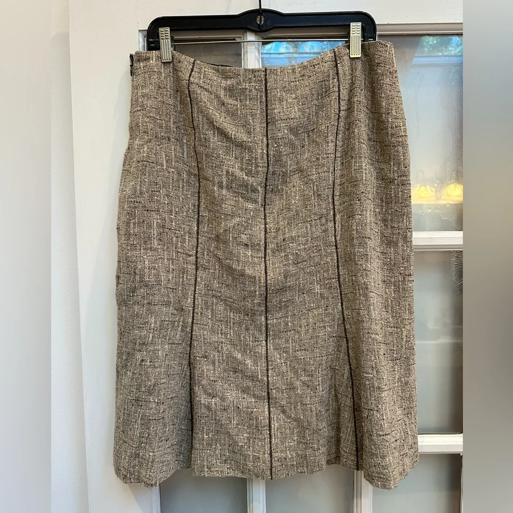 Vintage Carlisle Silk Tweed Beige Cream Tan A-Line Skirt Women’s Size 12 Large - Image 4