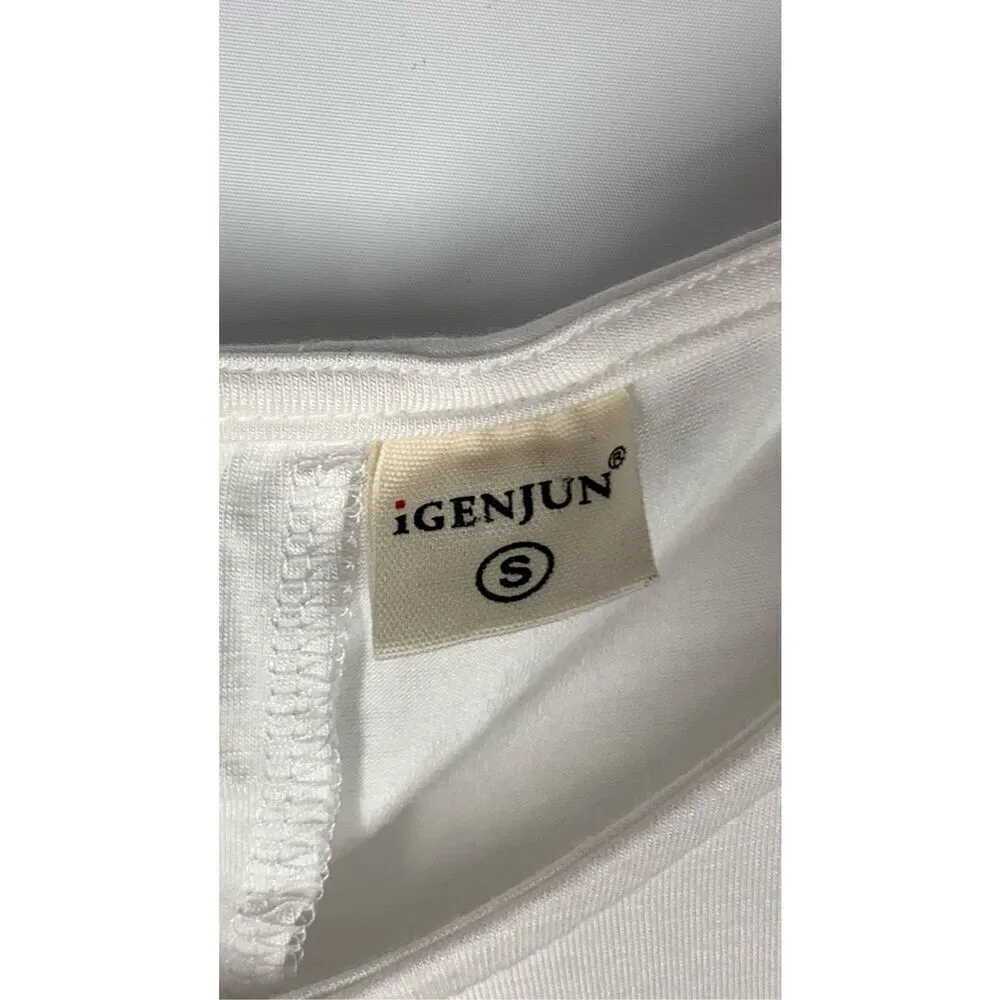 iGENJUN Women's Sleeveless Keyhole Back Button Pleated Top White Size Small - Image 4