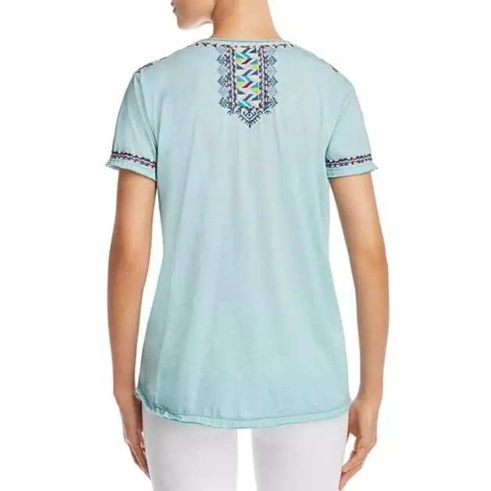 Johnny Was Amaris Everyday Tee Blue Size S Embroidered V Neck Short Sleeve NWT - Image 2