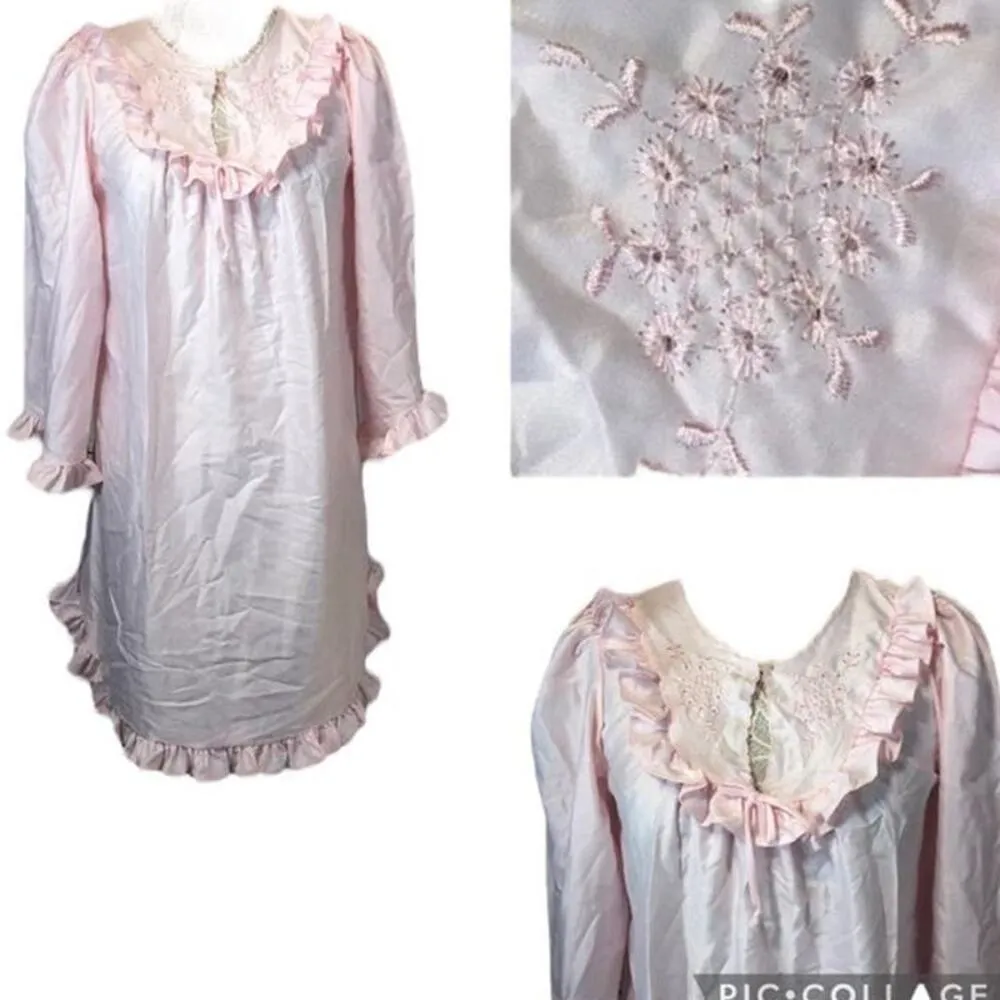 American Vintage ELISSIA nightgown with ruffles & embroidery in pink size small - Image 2