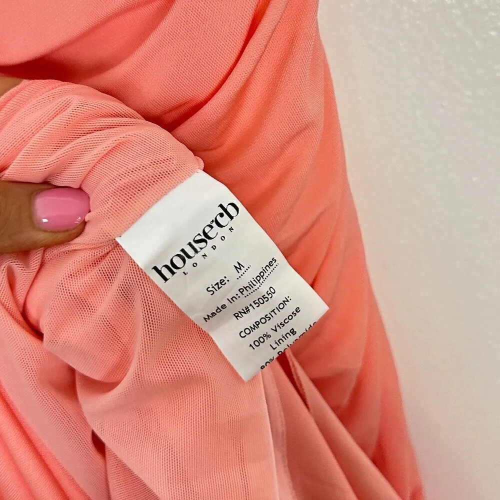 HOUSE OF CB Ivana Gathered Asymmetric Dress in Apricot Size Medium - Image 8