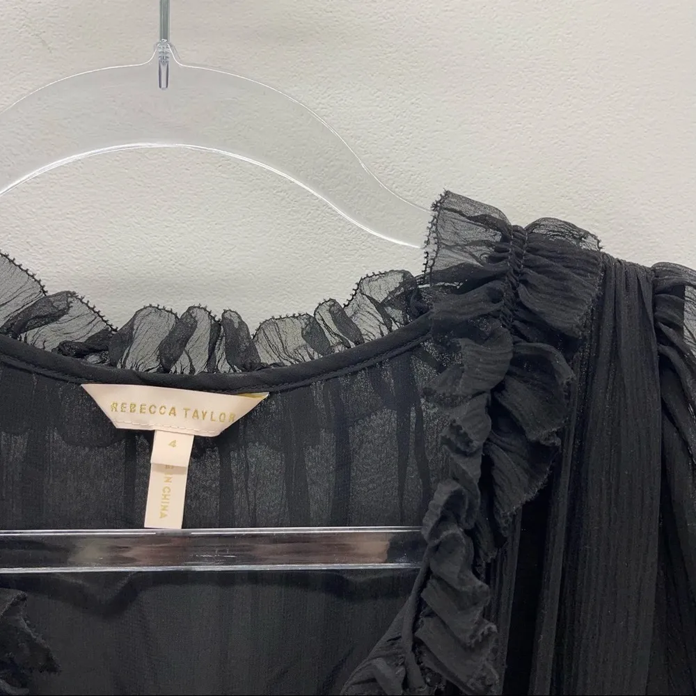 $395 NWOT REBECCA TAYLOR keyhole long sleeved black silk mini dress sexy 4 event - Image 5