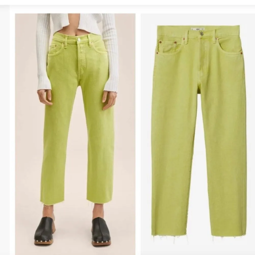 NWT MNG Highwaist straight cropped jeans LIME GREEN - Image 5