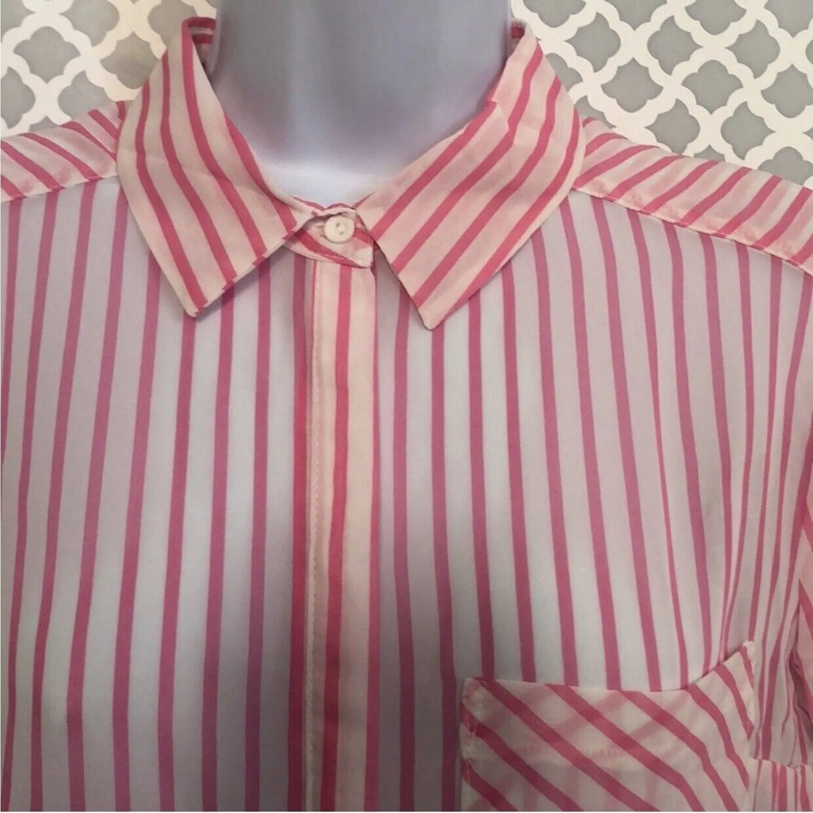 Timing Hot Pink Sheer Striped Button Down Crop Top‎ Junior Size S Women’s - Image 5
